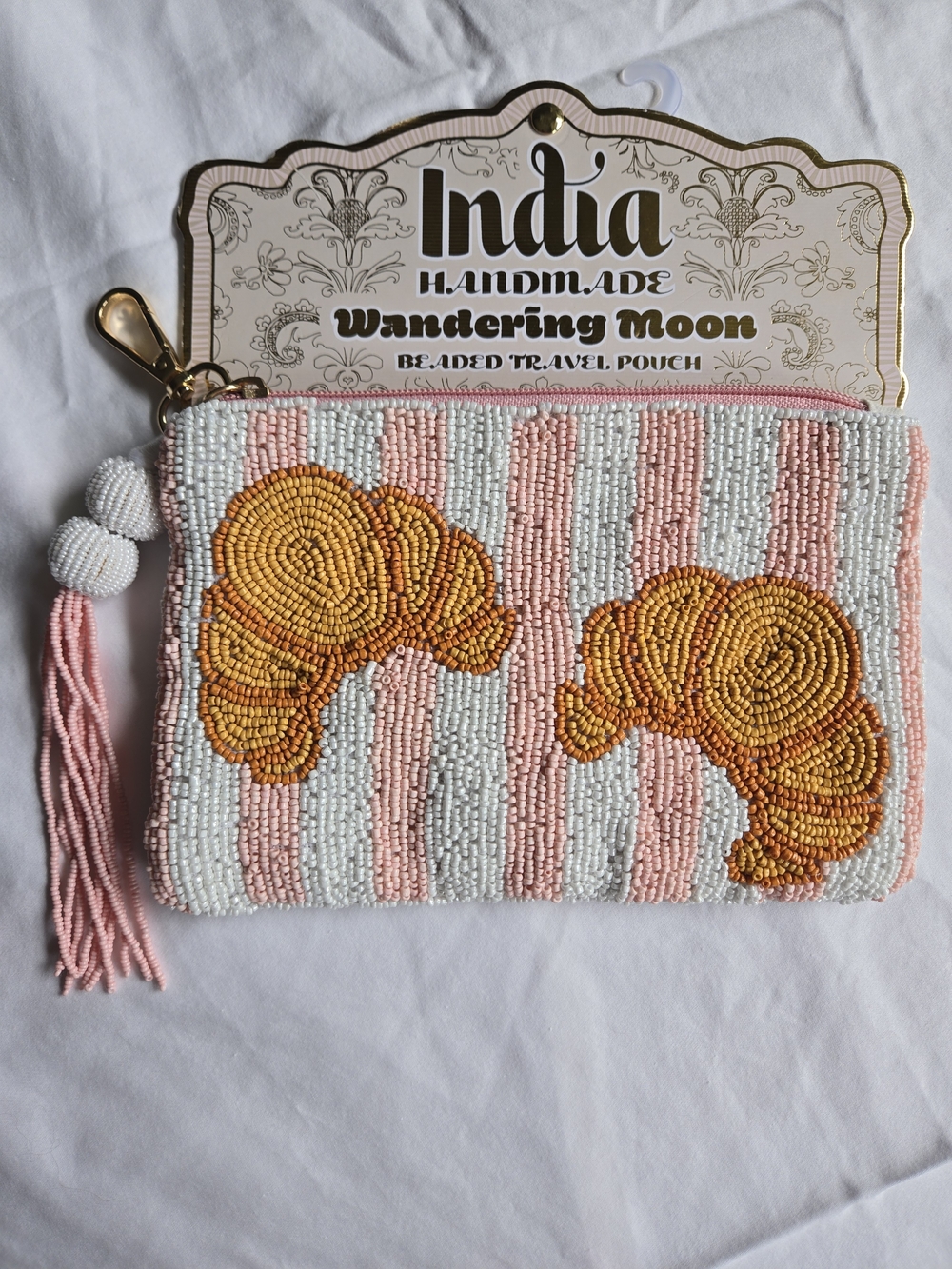 Pink & White Beaded Croissant Pouch